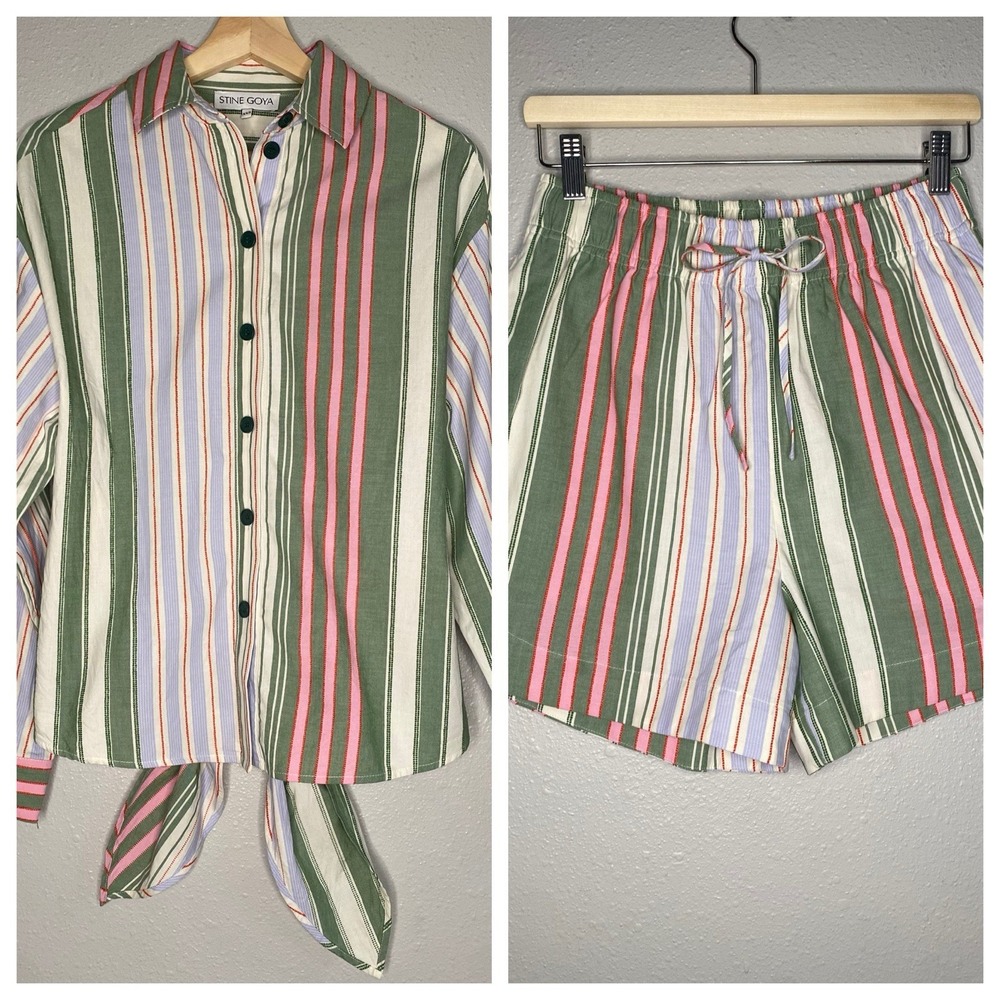 Stine Goya Striped Organic Cotton Set Tie Back Top & High‎ Rise Shorts XXS